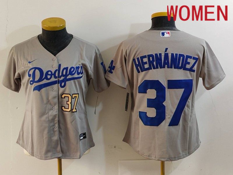 Women Los Angeles Dodgers 37 Hernandez Grey Nike Game 2024 MLB Jersey style 7264